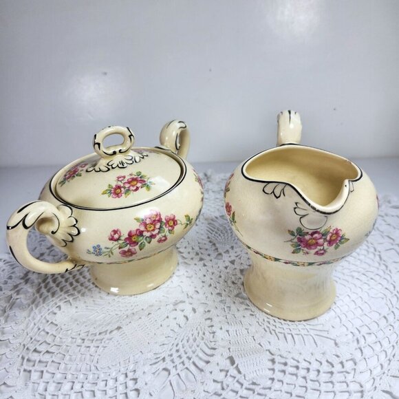 Myott Cream and Sugar Set Floral Bone China Staffordshire England - Picture 9 of 11